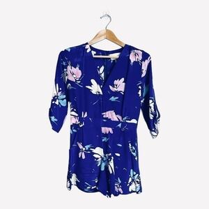 𝅺YUMI Kim Royal Purple Abstract Floral 100% Silk Romper Women’s Size XS
